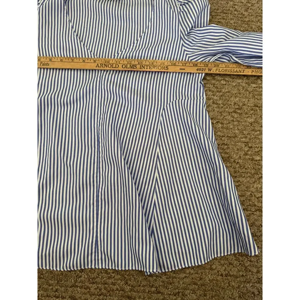 TUCKERNUCK Preppy Nautical Stripes Puff Sleeve Summer Beachy V-Neck Blouse